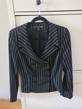 Ralph Lauren Black Label Vintage Black Pinstripe Double-Breasted Blazer Size 10